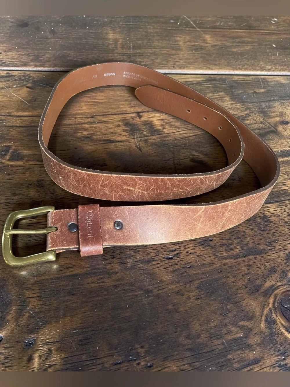 Carhartt size 42 A91 Leather cowhide  Men's Belt - Brown distressed EUC